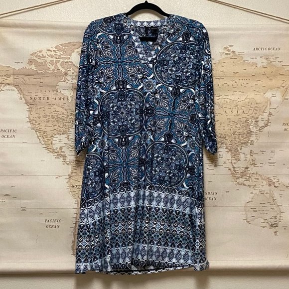 new directions Dresses & Skirts - NWOT New Directions Blue Patterned Stretch Dress